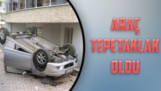 İSTİNAT DUVARINDAN DÜŞEN OTOMOBİL, BETON ZEMİNE ÇAKILDI