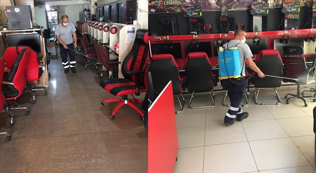 İNTERNET KAFE VE ELEKTRONİK OYUN SALONLARI DEZENFEKTE EDİLDİ