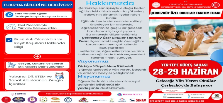 Çerkezköy'de Bir İlk Daha Özel Okullar Tanıtım Fuarı 28-29 Haziran’da